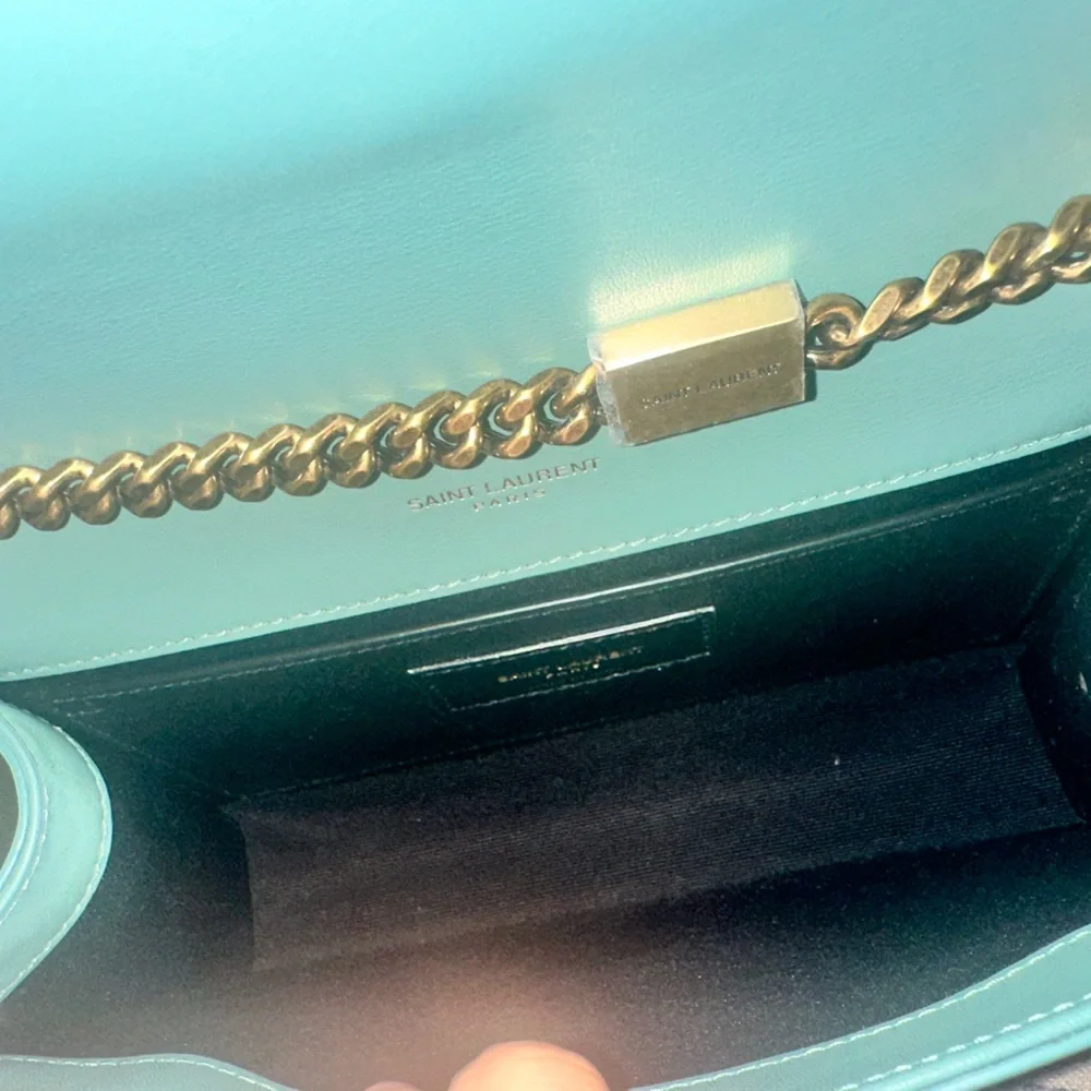 RARE COLOR💎Saint Laurent Kate Patent Leather Crossbody Bag Vintage Sage YSL Kate - Picture 6 of 16